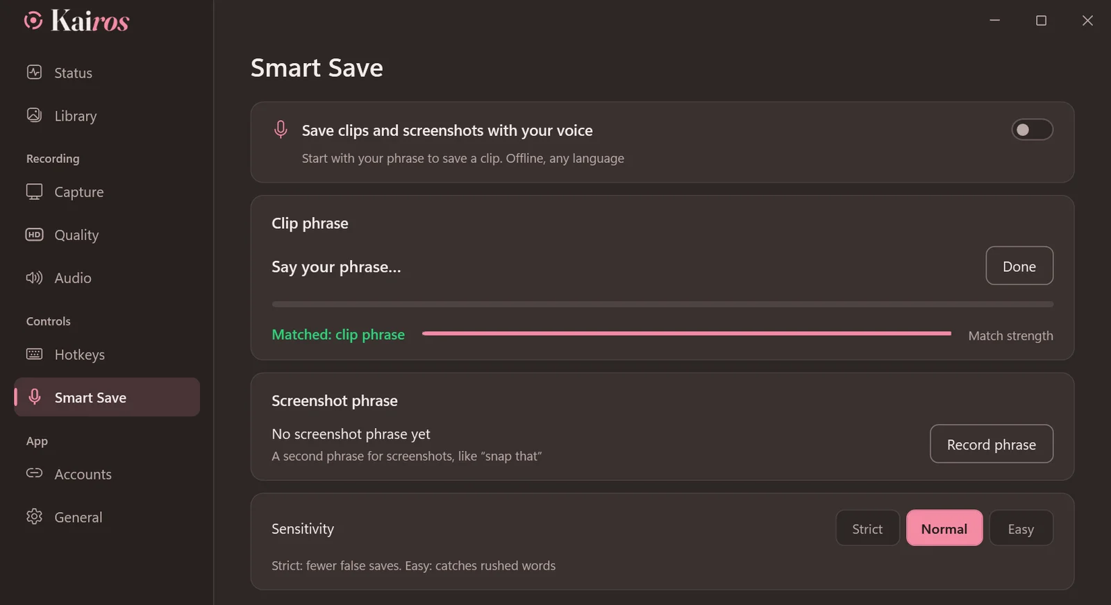 Smart Save: testing your recorded phrase
